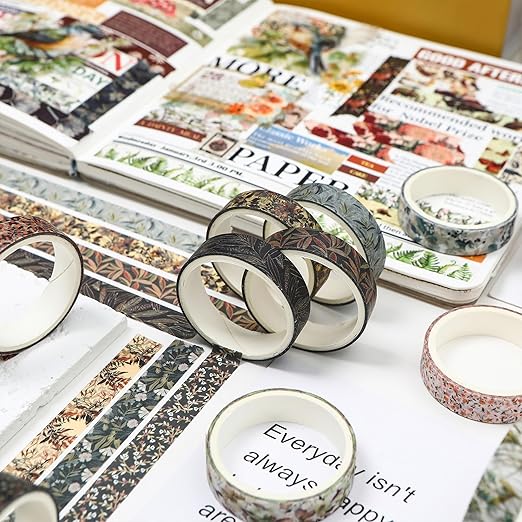 yubx flowers washi tape set 60 rolls leaves patterns decorative skinny fall masking tapes for arts, diy crafts, journals, planners, scrapbook, wrapping (autumn)