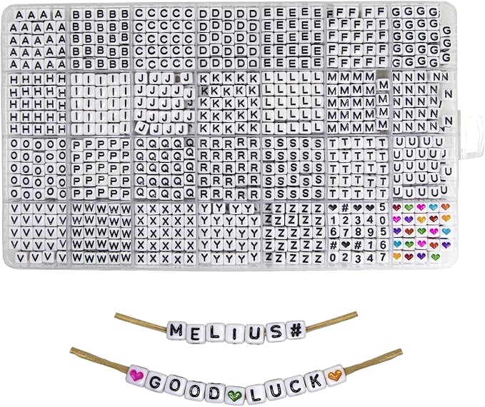 MELIUS Acrylic Square Letter Beads, 1120Pcs 6x6mm in Alphabetical Order A-Z with Numbers Colorful Hearts Cube Beads for Jewelry Making, DIY Necklaces, Key Chains, Bracelets