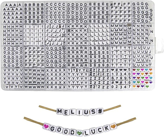 MELIUS Acrylic Square Letter Beads, 1120Pcs 6x6mm in Alphabetical Order A-Z with Numbers Colorful Hearts Cube Beads for Jewelry Making, DIY Necklaces, Key Chains, Bracelets