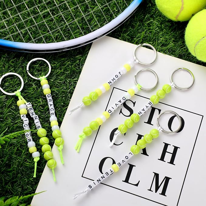 Landical 564 Pcs DIY Tennis Bead Keychain Kit Key Chain Making Craft Adjustable Letter Beads String Mama Sport Gift Alphabet Jewelry Backpack Accessories Holiday Party Favor(Bright Color)