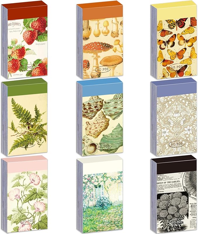 9 sets 450 sheets washi stickers for journaling, plants fruit flowers butterfly shell boho stickers vintage aesthetic scrapbook sticker for bullet journal art diary card craft gifts planner notebook