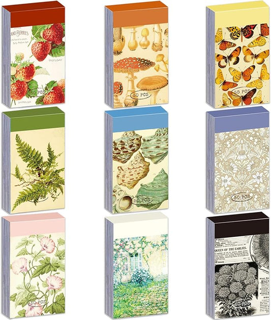 9 sets 450 sheets washi stickers for journaling, plants fruit flowers butterfly shell boho stickers vintage aesthetic scrapbook sticker for bullet journal art diary card craft gifts planner notebook