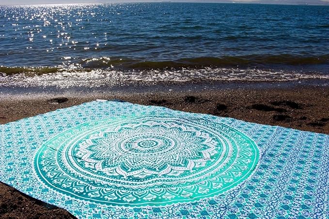 popular handicrafts tapestry wall hanging hippie ombre mandala wall art bohemian hippy intricate indian tapestry 84x90 inches (215cm x 230cm) green
