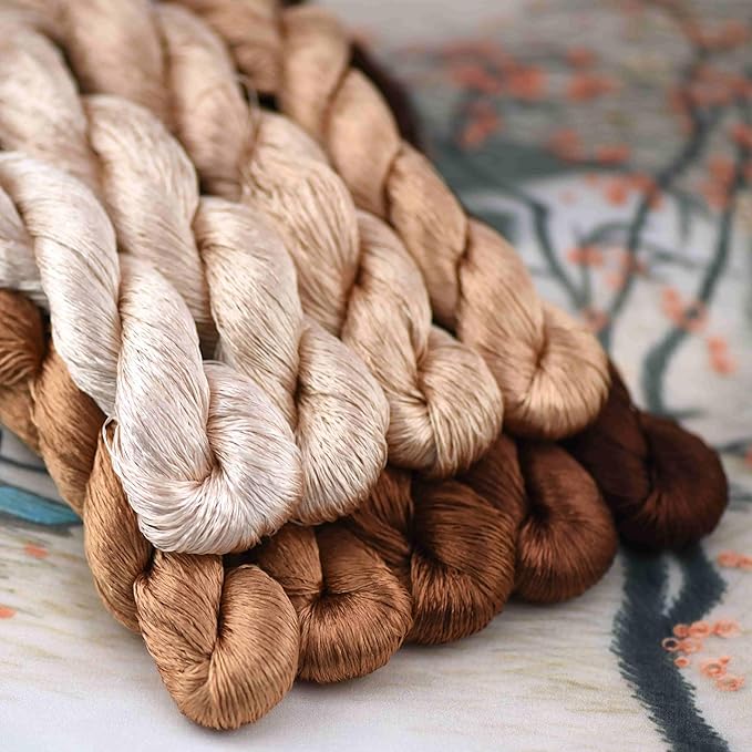 Natural 100% Silk Thread, Handmade Embroidery Thread Silk Floss 9 Colors 110m Each (60)