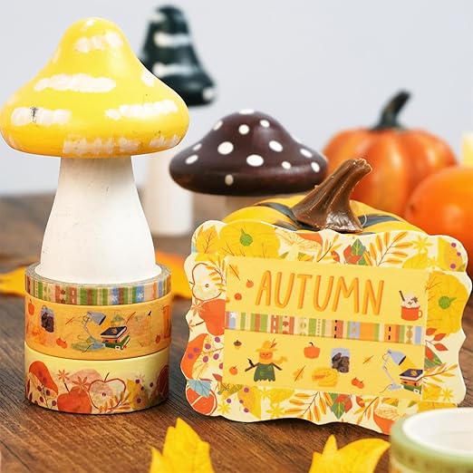 YUBX Autumn Washi Tape Set 18 Rolls Fall Printed Embellishment Yellow Decorative Masking Tapes for Arts, DIY Crafts, Journals, Planners, Scrapbook, Wrapping