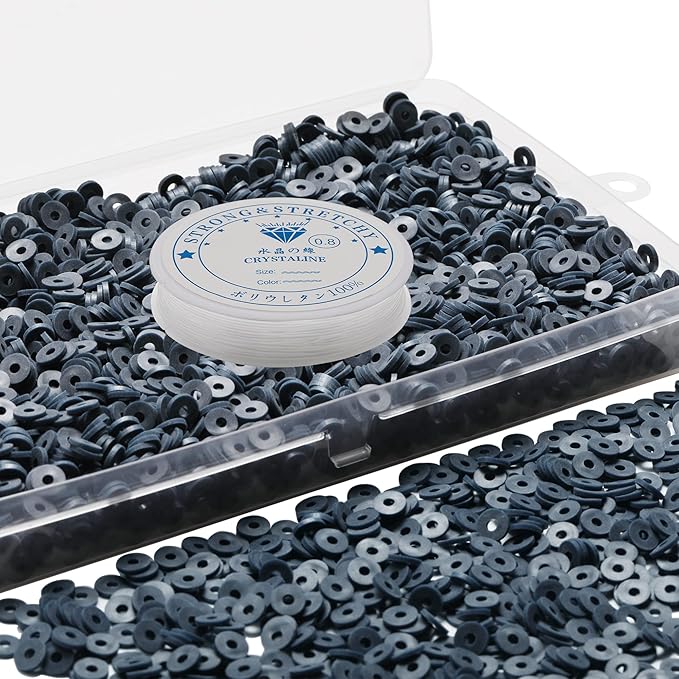 4000 Pcs Clay Beads for Bracelets Making, Polymer Spacer Flat DIY for Jewelry Necklace Earring Making Kit, Preppy Aesthetic Heishi Heshie Thin Disk Beads Assortments Set 4 6 8MM (BU-8-12, 6MM)
