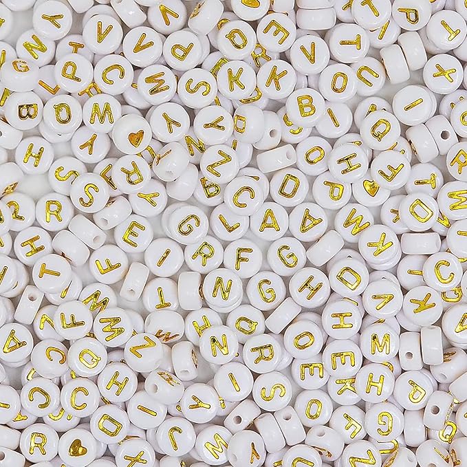 Melius Acrylic Gold Letter Beads, 1450 Pcs 4x7mm Round Alphabet Beads in 28 Grid Box for Jewelry Making, DIY Bracelets, Necklaces, Key Chains, Bracelets