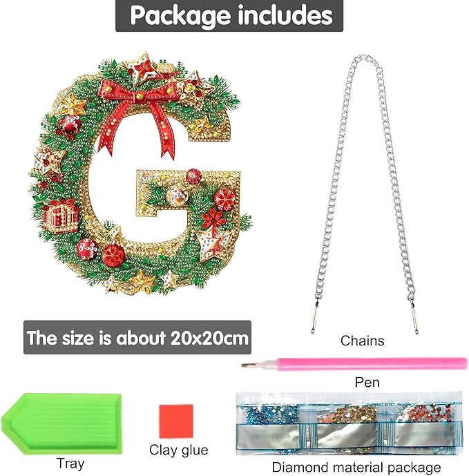 Bimkole Christmas Diamond Art Hanging Kit for Adult, DIY 5D Diamond Art Letters Window Pendant, Acrylic Crystal Art Hanging Ornament Home Wall Garden Front Door Sign Outdoor Decor 7.8x7.8 Inch
