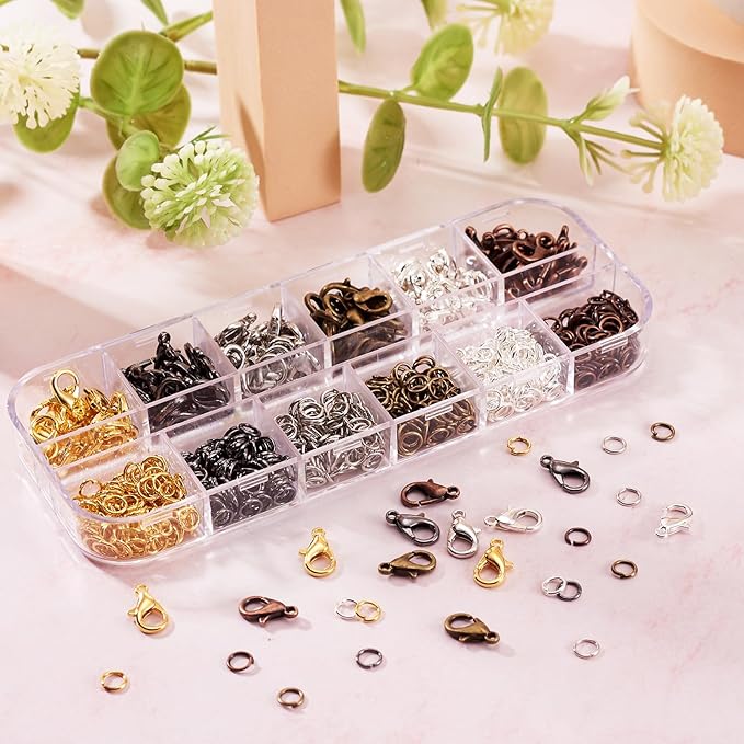 Pandahall 6 Colors Jewelry Finding Kits with 5mm Open Jump Rings & 12x6mm Lobster Claw Clasp for DIY Bracelet Necklace Jewelry Making