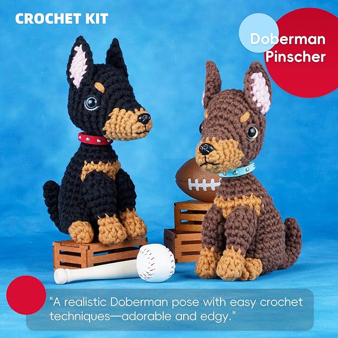 LUDOTEK Crochet Kit for Beginners, Crochet Animal Kits,Crocheting Kit for Starters with Step-by-Step Video Tutorials, Beginner Crochet Kits for Adults(2 Pack Doberman)