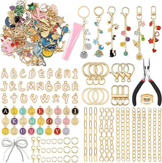 BESARME 413PCS Charms Lip Gloss Keychain Making Kit DIY Keychains Including Key Chain Hooks, Jump Rings, Lobster Clasps, Jewelry Making Kit for DIY Craft Gifts