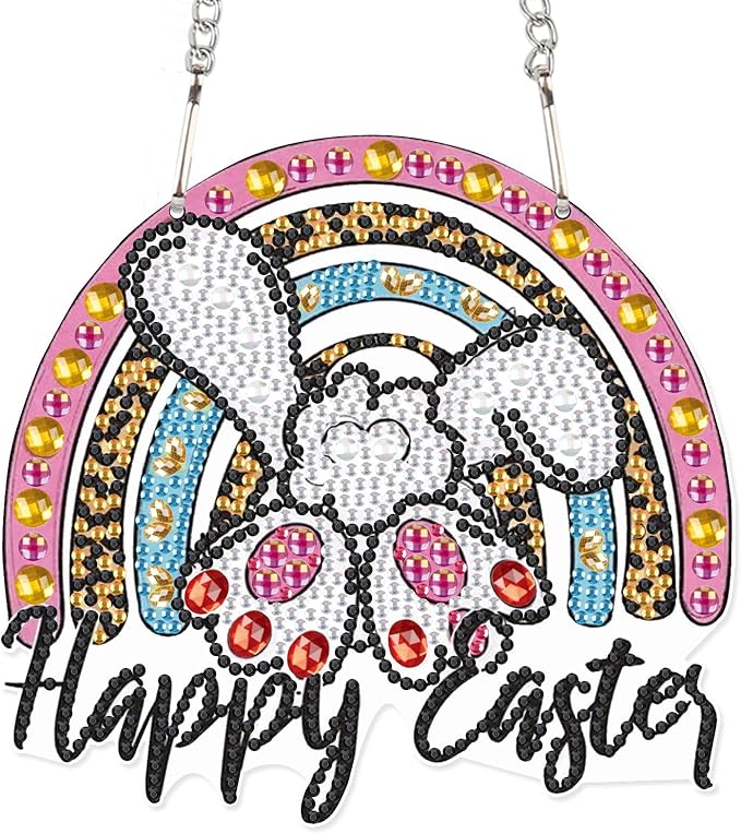 AiYuanzsh DIY Happy Easter Bunny Diamond Art Hanging Ornament, Special-Shaped Crystal Diamond Painting Pendant for Home and Office Decoration