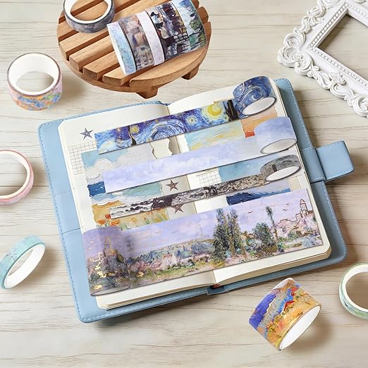 24 Rolls Landscape Washi Tape Set in Oil Painting Style Van Gogh Masking Tapes, Watercolor Scenery Decorative Tapes for DIY Art Crafts Scrapbook Journals Planners Gift Wrapping
