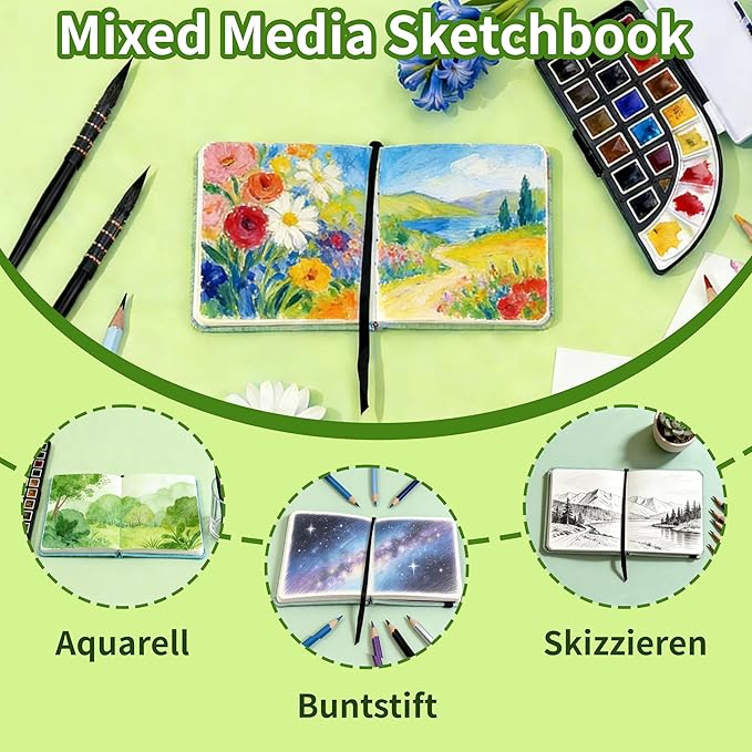 Mlife Square Watercolor Sketchbook,100% Cotton,300gsm/140lb,Acid-Free,Watercolor Journal for Artists Adults Students,6.5 * 6.5 Inch(Red Feather)