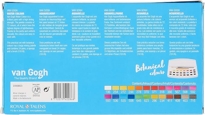 Van Gogh Watercolor Paint Set, Plastic Pocketbox, 24-Half Pan Botanical Selection
