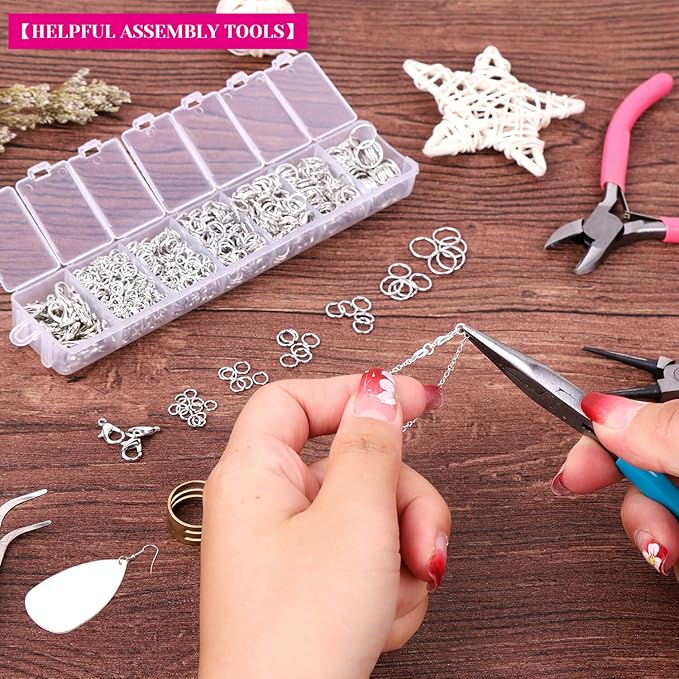 Cridoz Jewelry Repair Kit with 1520 Silver Jump Rings and 3Pcs Pliers for Earrings, Necklaces, Rings, Bracelets