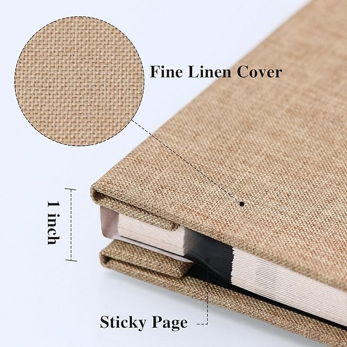 Vienrose Large Photo Album Self Adhesive for 4x6 8x10 10x12 Pictures Linen Scrapbook Album DIY 40 Blank Pages with A Metallic Pen Khaki