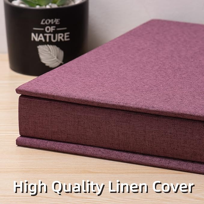 Large Photo Album Self Adhesive 4x6 5x7 3x5 8x10 Scrapbook Magnetic Album DIY Scrap Book Length 13 x Width 12.8 (Inches) 120 Black Sticky Pages Linen Cover DIY Photo Album(Purple)