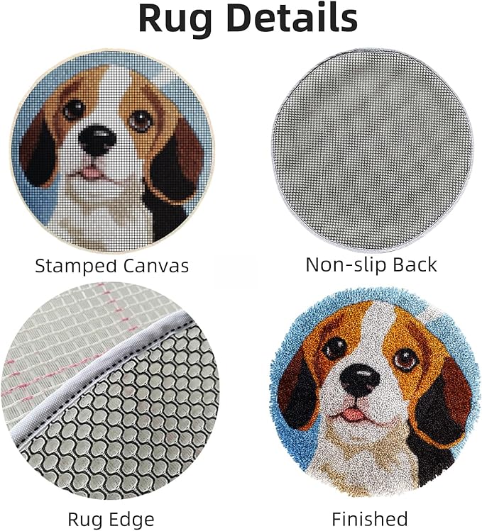 Latch Hook Rug Kit Cute Cartoon Puppy Beagles Dog with Christmas Color Easy for Beginners Round Shape Carpet Crochet Yarn Craft Mini Rug DIY Hook and Latch Little Tapestry for Home Decor 30x30cm-2