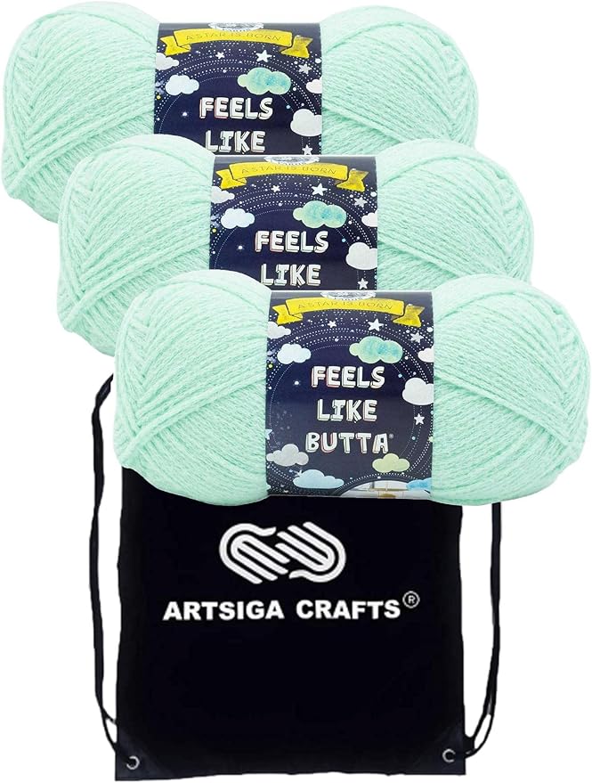 Lion Brand Feels Like Butta Seagreen 215-172 (3-Skeins - Same Dye Lot) Worsted Medium #4 Polyester Yarn for Crocheting and Knitting with Project Bag