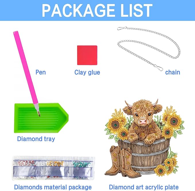 VAIIEYO Cow Diamond Art Hanging Ornament, Sunflower Diamond Painting Suncatchers Window Hanging Kit with Chain, 7.5x7.5 inch Crystal Pendant Art Craft for Gift Home Wall Front Door Decoration