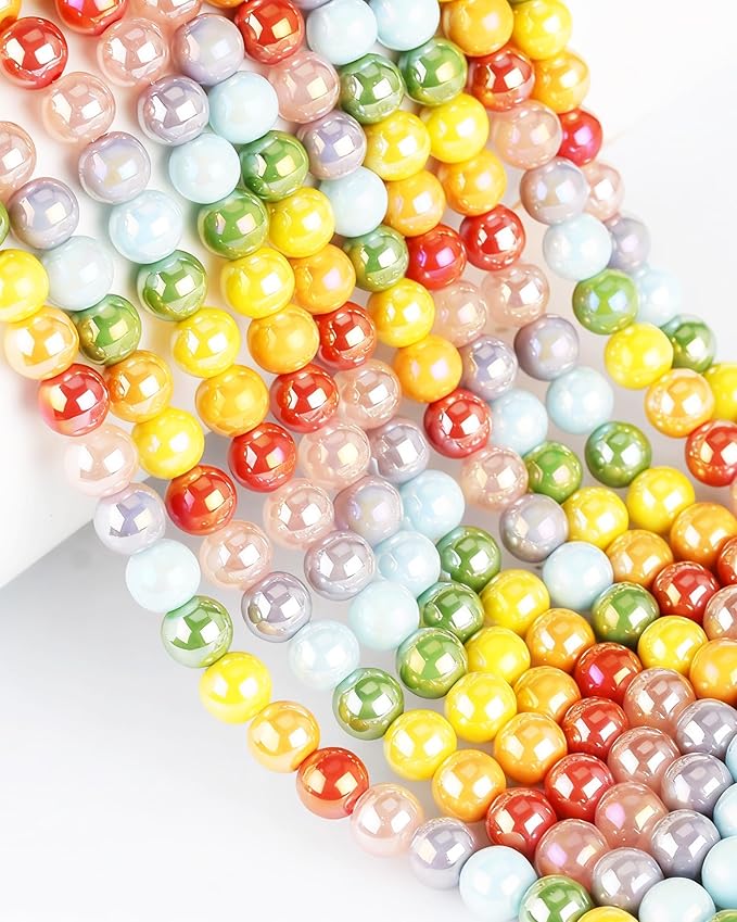 8mm Glass Beads 46PCS Glass Beads for Jewelry Making Charm Round Loose Bead for Bracelet Making Kit (Bobo Beads Rainbow Colors)