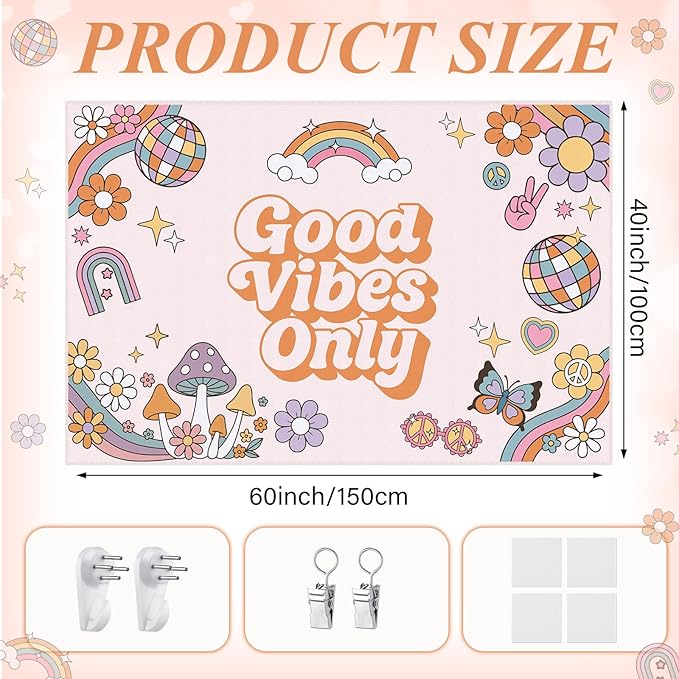 HunnmingRe 60" x 40" Pink Tapestry Coquette Pink Aesthetic Bedroom Hanging Wall Art Preppy Tapestry Decor Kit Cute Room Decoration for Women Girls Room Dorm Apartment (Good Vibes Only)