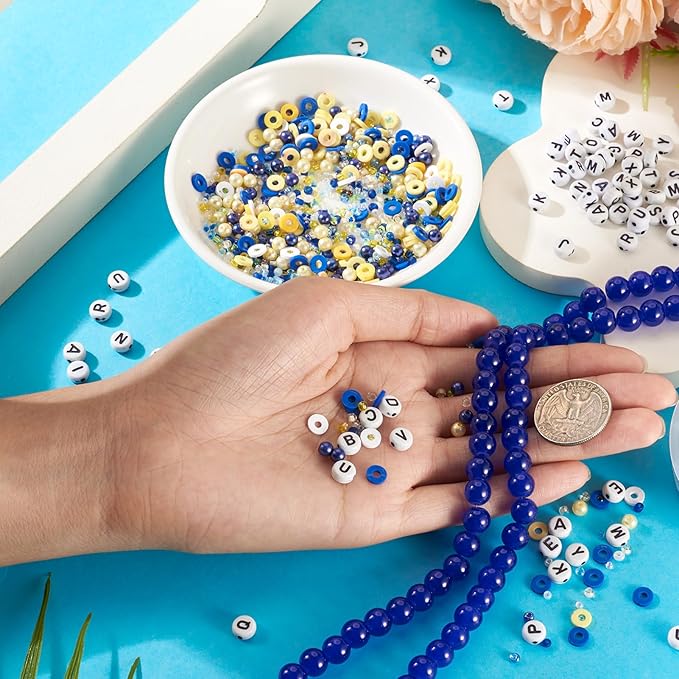 Spritewelry Friendship Bracelet Making Kit with Glass Seed Beads 8mm Blue Clay Beads Bracelet Making Kit for Adults Letter Bead for Jewelry Making DIY Crafts Gift Supplies 1 Bag