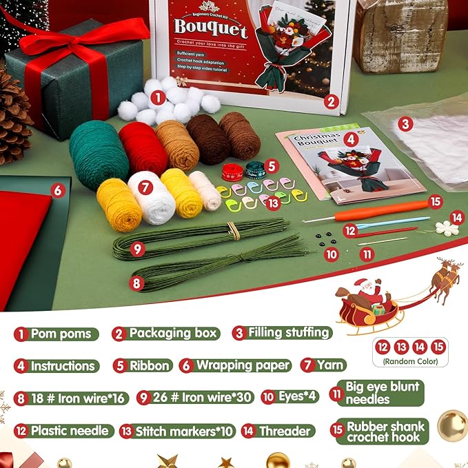 Pnytty Crochet Kit for Beginner Adults, Flower Bouquet Crochet Starter Kit with Step-by-Step Video Tutorials Knitting Kit for Holiday, Home Decor, Anniversary Day Present