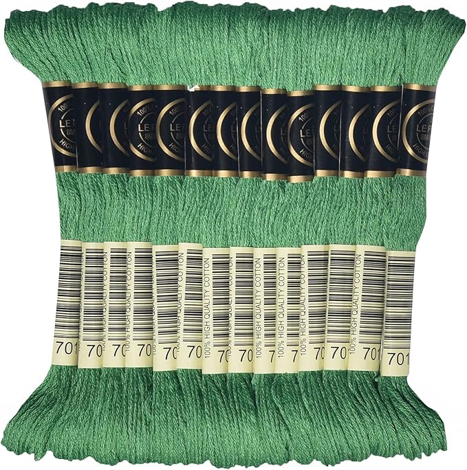 LE PAON Embroidery Floss, 14-Pack Six Strands 100% Long Staple Cotton Embroidery Thread, 8.7-Yard，Color Number：701,Light Christmas Green