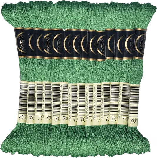 LE PAON Embroidery Floss, 14-Pack Six Strands 100% Long Staple Cotton Embroidery Thread, 8.7-Yard，Color Number：701,Light Christmas Green