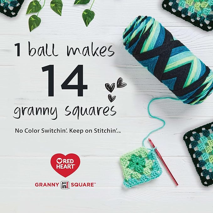 Red Heart All in One Granny Square Soft White - Citrus Twist Yarn - 3 Pack of 250g/8.8oz - 100% Acrylic - #4 Worsted (Medium) - 381m/417Yards - for Knitting, Crochet and Amigurumi