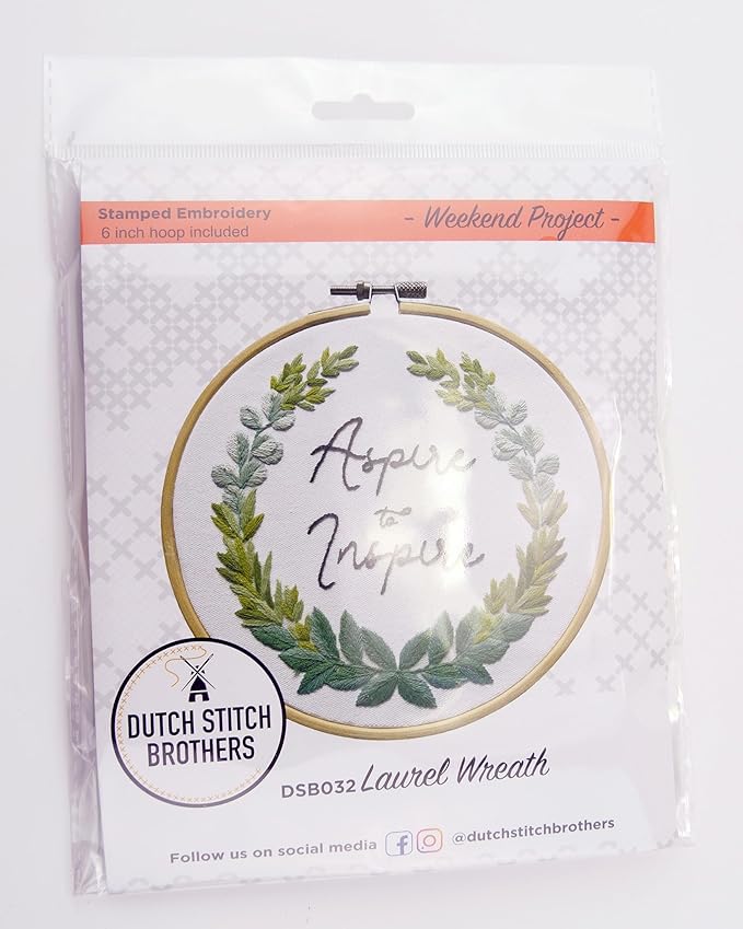 DUTCH STITCH BROTHERS Aspire Embroidery Starter Kit with Pattern and Instructions. Stamped Embroidery Kits with Embroidery Clothes with Pattern. 6" Embroidery Hoop