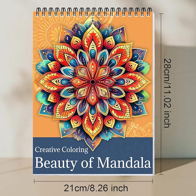 CKMOREL Spiral Bound Adult Coloring Book, Mandala Coloring Book for Adults, Thick Paper, 24 Pages, Single-Sided, Mindfulness Gift for Women