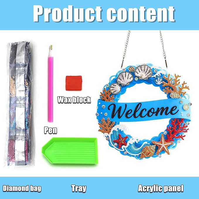 Diamond Art Kits Hanging Window Diamond Painting Kits DIY Pendant Ornament for Home Decoration & Gift (Marine Style)
