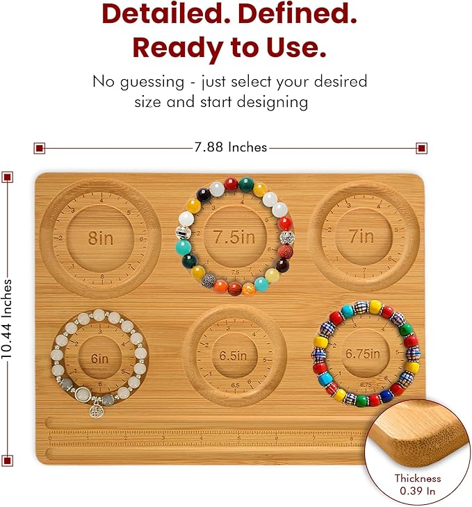 OCTAZI Bamboo Bead Board for Jewelry Making – Natural Bamboo Bracelet & Necklace Design Organizer with Grooved Sizes (Bracelet A)