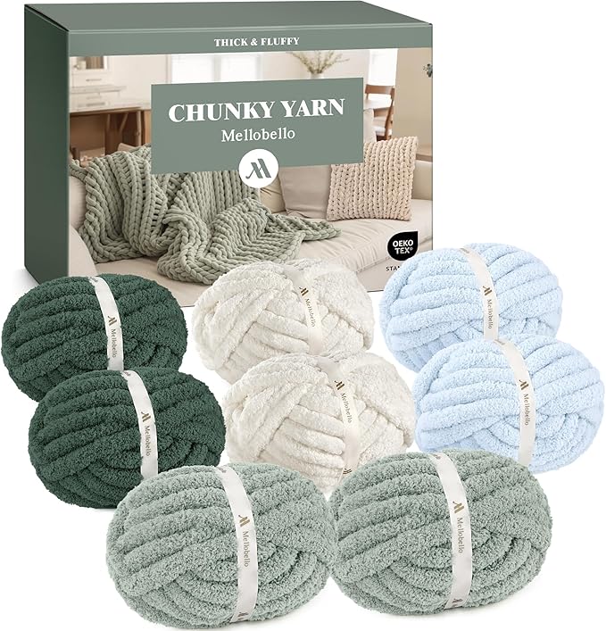 Jumbo Chenille Chunky Yarn for Crocheting - Super Bulky Fluffy Chunky Yarn for Hand Knitting - Extra Thick Soft Blanket Big Yarns 8 Jumbo Pack (27yds,8 oz Each Skein)