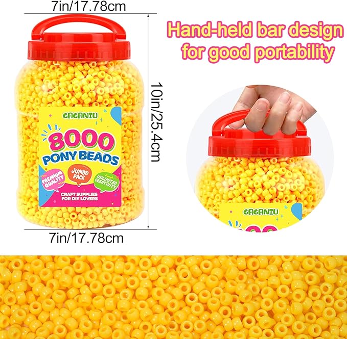 8000 pcs pony beads bulk for bracelet yellow plastic beads making for hair braiding diy crafts kandi jewelry key chains and ornaments decorations boxed
