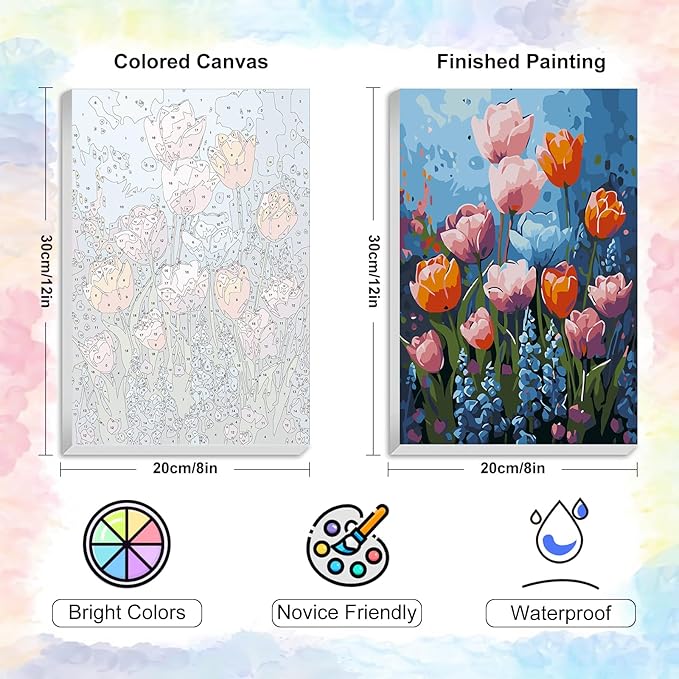 Yezavesu Framed Paint by Numbers Kit for Adults Beginner & Kids Ages 8-12, Easy Flower Paint by Numbers with Frame, DIY Number Painting for Adults Colorful Flowers for Home Wall Decor Gift 8X 12 inch