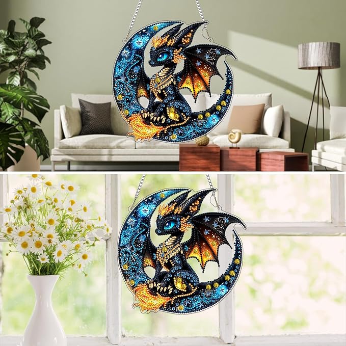 MXJSUA Dragon Special Shaped Hanging Diamond Painting Art Kits for Adults, Crystal Rhinestone Acrylic Gem Art Pendant Ornaments Kit for Home Decor and Gift 7.87 * 7.87 Inch
