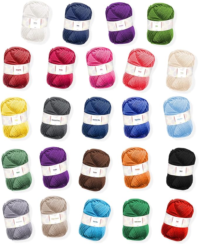 Acrylic Yarn Skeins 24 x 50g - 2400 Yards - Yarn for Crocheting - Soft Crochet Yarn for Knitting and Crafts - Multicolored Crochet Craft Yarn for Adults and Kids - 24 Pack