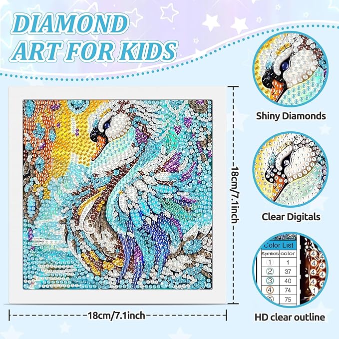 SENQAO Swan Diamond Art Kit for Adults with Frame Art and Crafts for Adults Ages 6-8 -10-12 Easy to DIY Diamond Art for Adults and Adult Beginners Home Wall Decoration 7.1x7.1inch