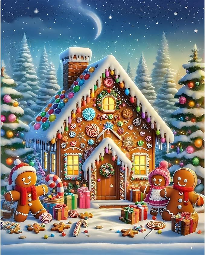 EMIEAUFG Christmas Diamond Art Kits for Adults, Christmas Gingerbread House Diamond Paiting Kit for Beginners, 5D DIY Round Full Drill Craft Diamond Dot Gem Art, Home Wall Decor 12" x 16"