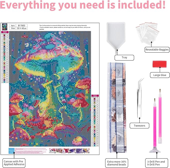 GEEHEIY Mushroom Diamond Art Kits for Adults, 5D Forest Diamond Painting Kits for Beginner, DIY Full Drill Round Gem Art for Home Wall Decor 12 x16 Inch