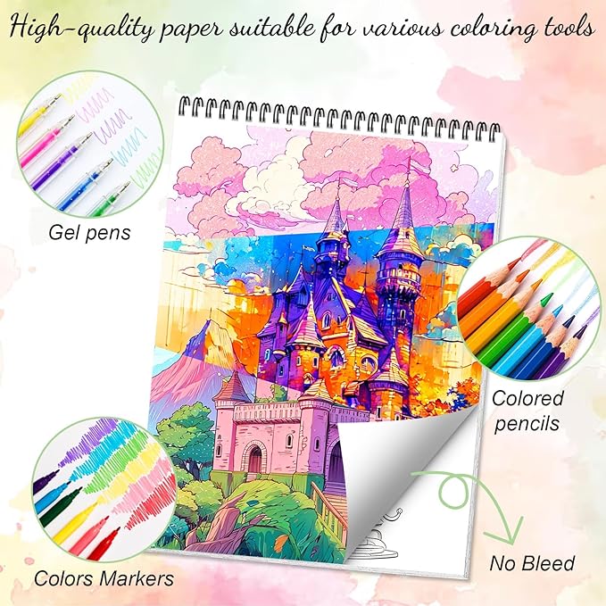3Pcs Coloring Books for Adults Relaxation, Adult Coloring Books for Women Spiral Bound Printed On One Side, Mindfulness Gifts with 72 Patterns for Women to Relax(Mandala & Garden & Cottage)