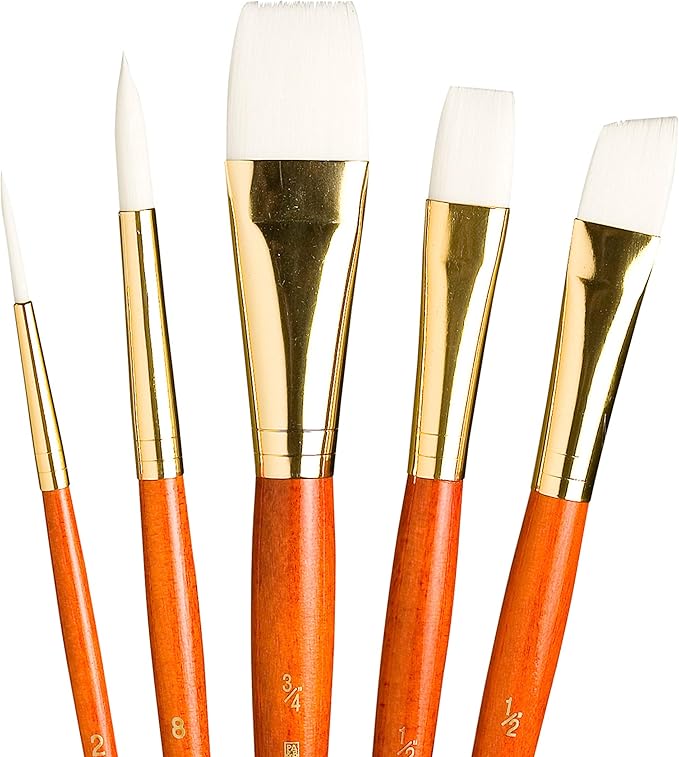 Princeton RealValue Brush Set, White Taklon, Orange Handle, 5 Piece, 1 Count