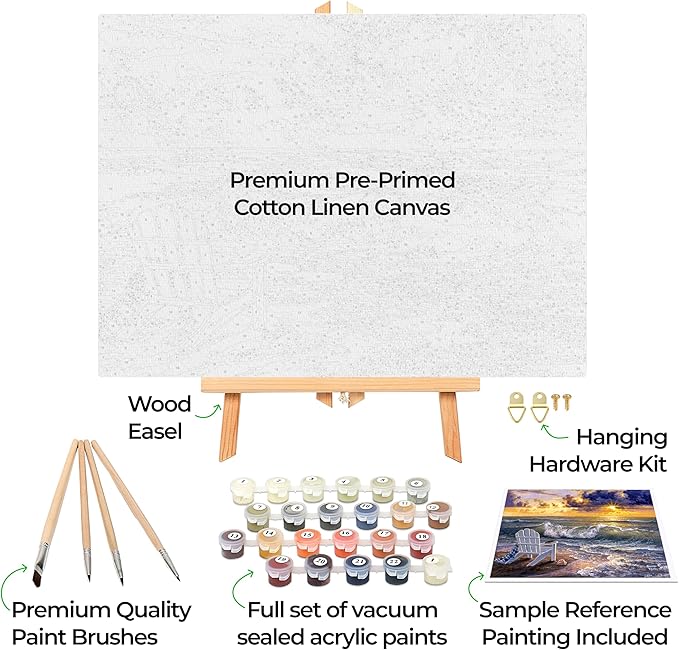Ledgebay DIY Paint by Numbers Kit for Adults Framed Canvas: Beginner to Advanced Paint by Numbers Kit, Kits Include Acrylic Paint Set Brushes Tabletop Easel (Be Still 12" x 16" Framed)