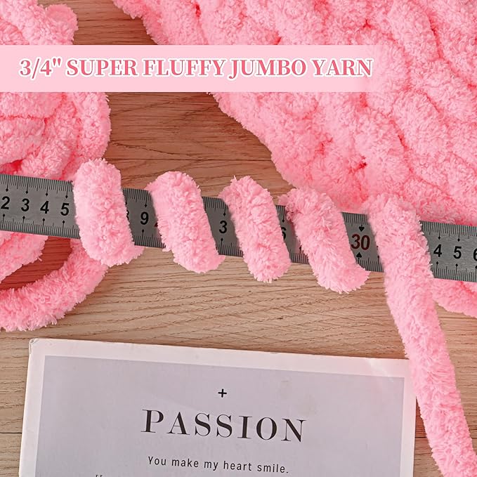 8 Packs Jumbo Chenille Chunky Yarn, 2045g (72oz) 245 Yards (224m) for Crocheting & Knitting, Handcrafts & Blanket Yarn (Pink, 8 Pack)