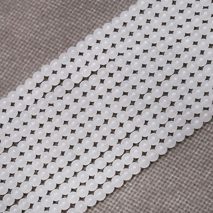400PCs 4mm White Jade Glass Beads Bulk, Round Smooth Hole Glass Crystal Beads for Jewelry Making, DIY Bracelets, Necklaces, Bag Charms, Keychains and Craft Projects