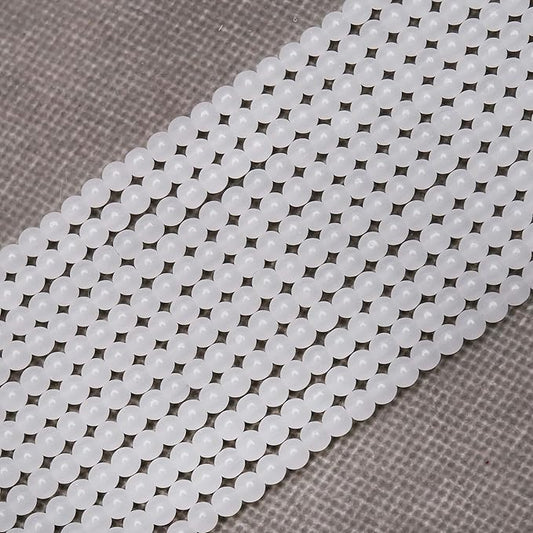 400PCs 4mm White Jade Glass Beads Bulk, Round Smooth Hole Glass Crystal Beads for Jewelry Making, DIY Bracelets, Necklaces, Bag Charms, Keychains and Craft Projects